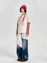 Retro Faux Layered Striped Graphic Long Sleeve Tee - COPPING THREADS - CT Select